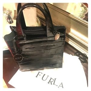 Furla leather embossed croc mini tote
